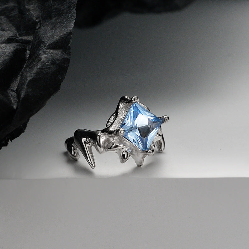 Dark blue zircon ear bone clip no need for ear hole S925 sterling silver thorn texture square diamond ear clip female