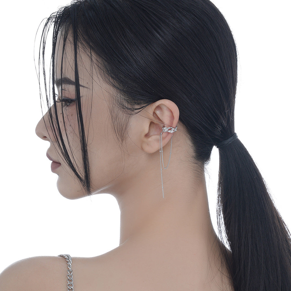 Niche design handmade S925 sterling silver chain tassel ear clip ins style long texture ear clip