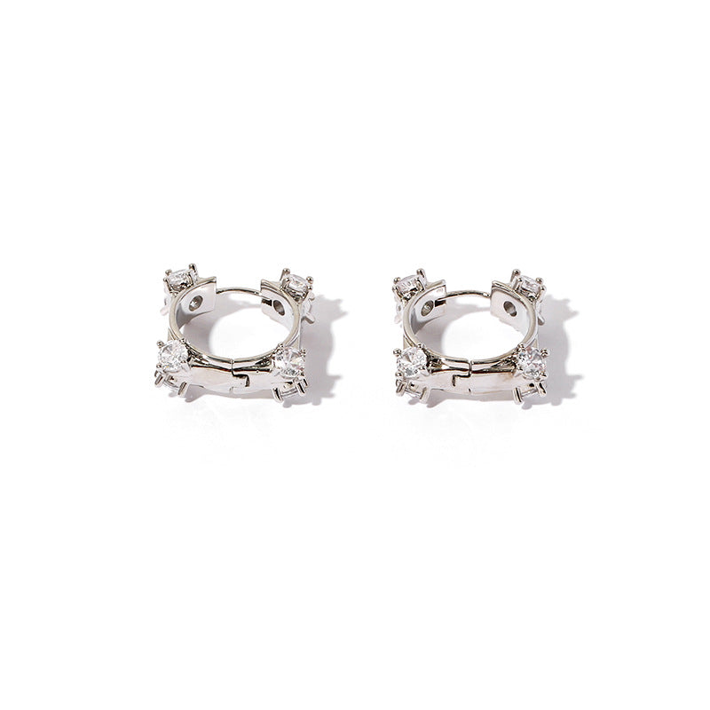 Ins style niche design square zircon earrings silver metal earrings for women