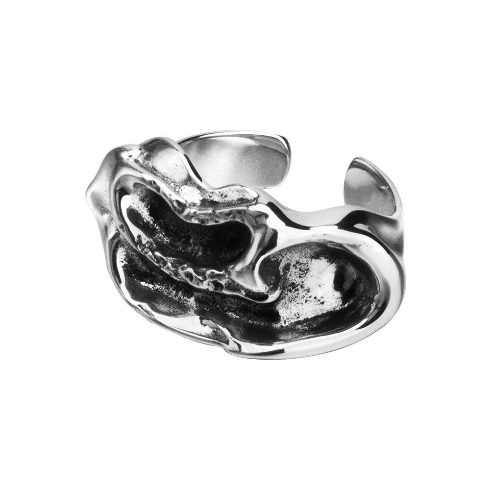 Retro ring ins style niche S925 silver motorcycle style irregular concave