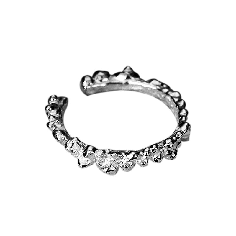 Small and versatile S925 sterling silver peas texture ring ins cool style opening thin ring