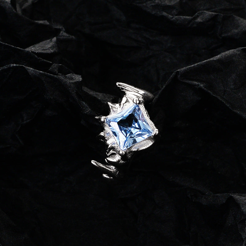 Dark blue zircon ear bone clip no need for ear hole S925 sterling silver thorn texture square diamond ear clip female