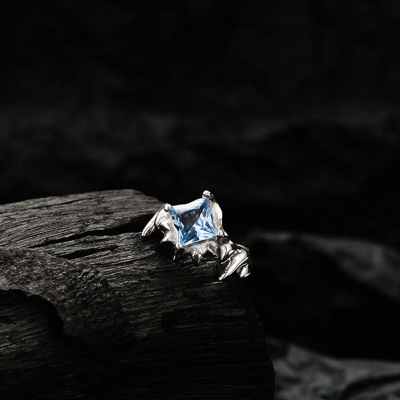 Dark blue zircon ear bone clip no need for ear hole S925 sterling silver thorn texture square diamond ear clip female