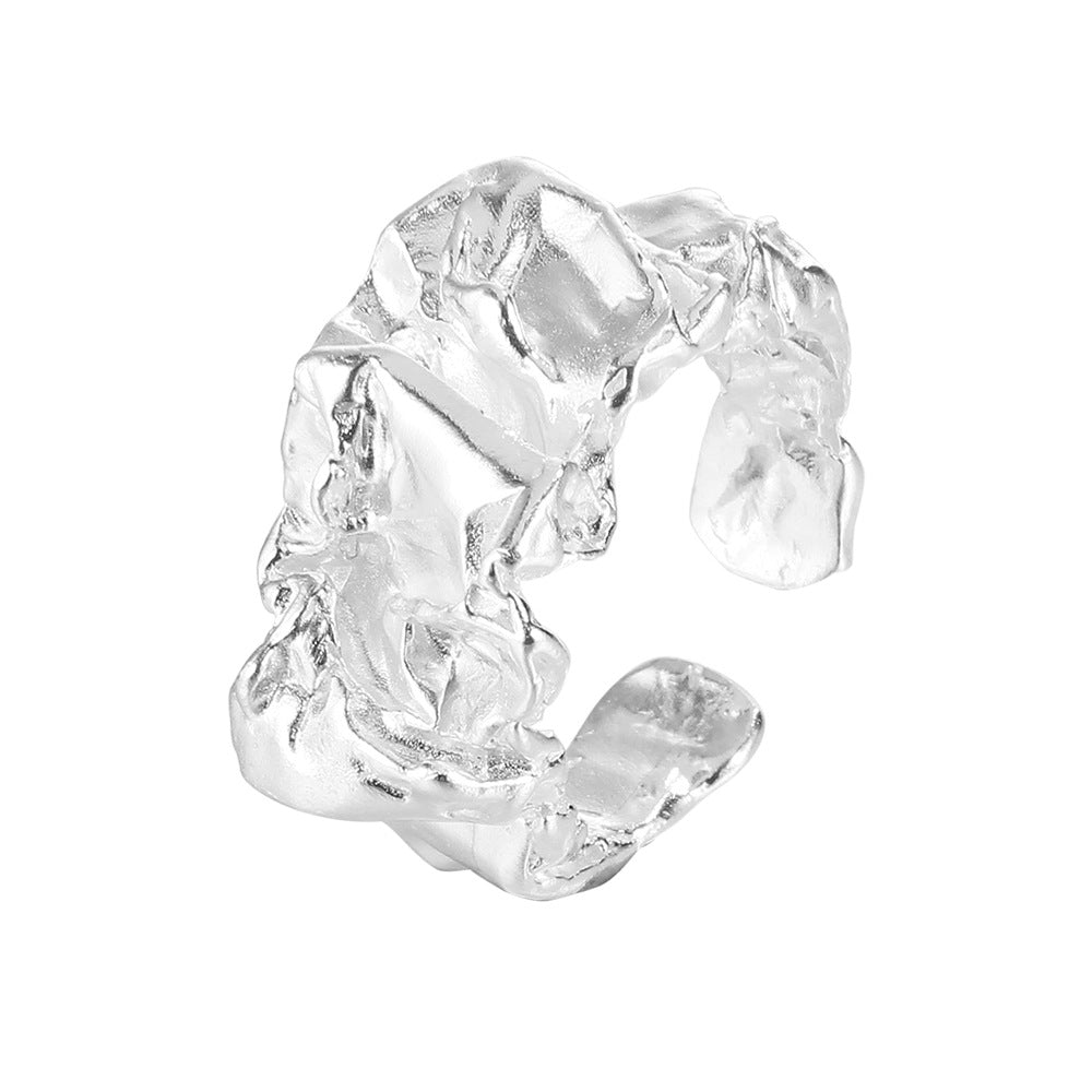 Ins niche design sense fold texture ring 925 sterling silver opening tinfoil texture index finger ring neutral